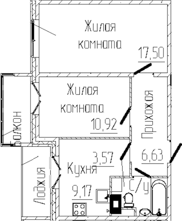 2-комнатная квартира 50.78 м², 7/8 эт., ЖК «SERTOLOVO PARK»